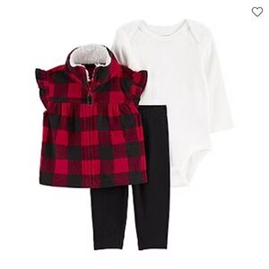 Carters Girl  3-Piece Buffalo Check Fleece Little Vest Set